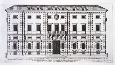 View of the facade of Palazzo Salviati in Rome, commissioned by Cardinal Giovanni Salviati to house Henry, King of France, and designed by Nanni di Baccio Bigio in 1557 by Pietro Ferrerio